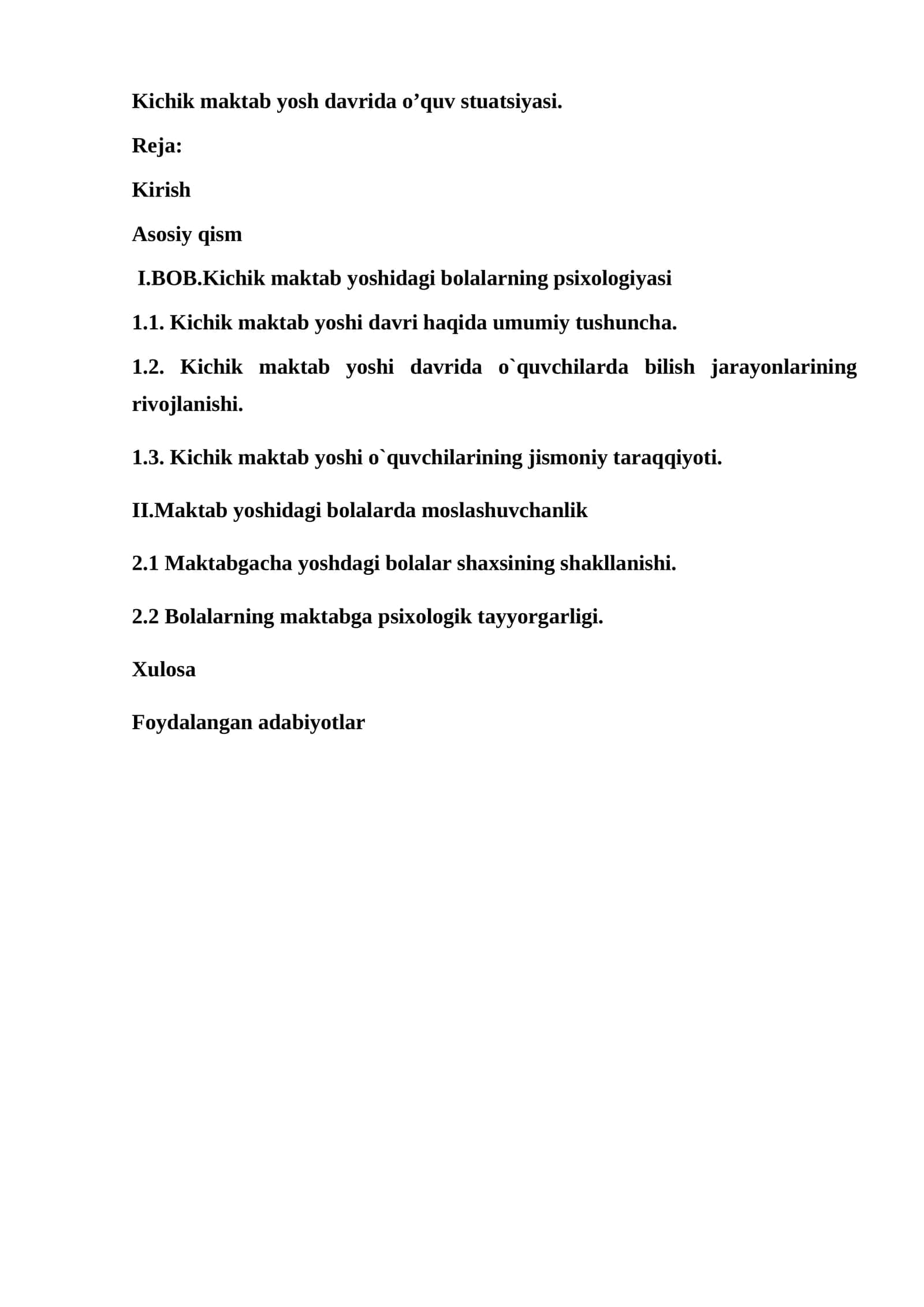 Kichik maktab yosh davrida o’quv stuatsiyasi 1