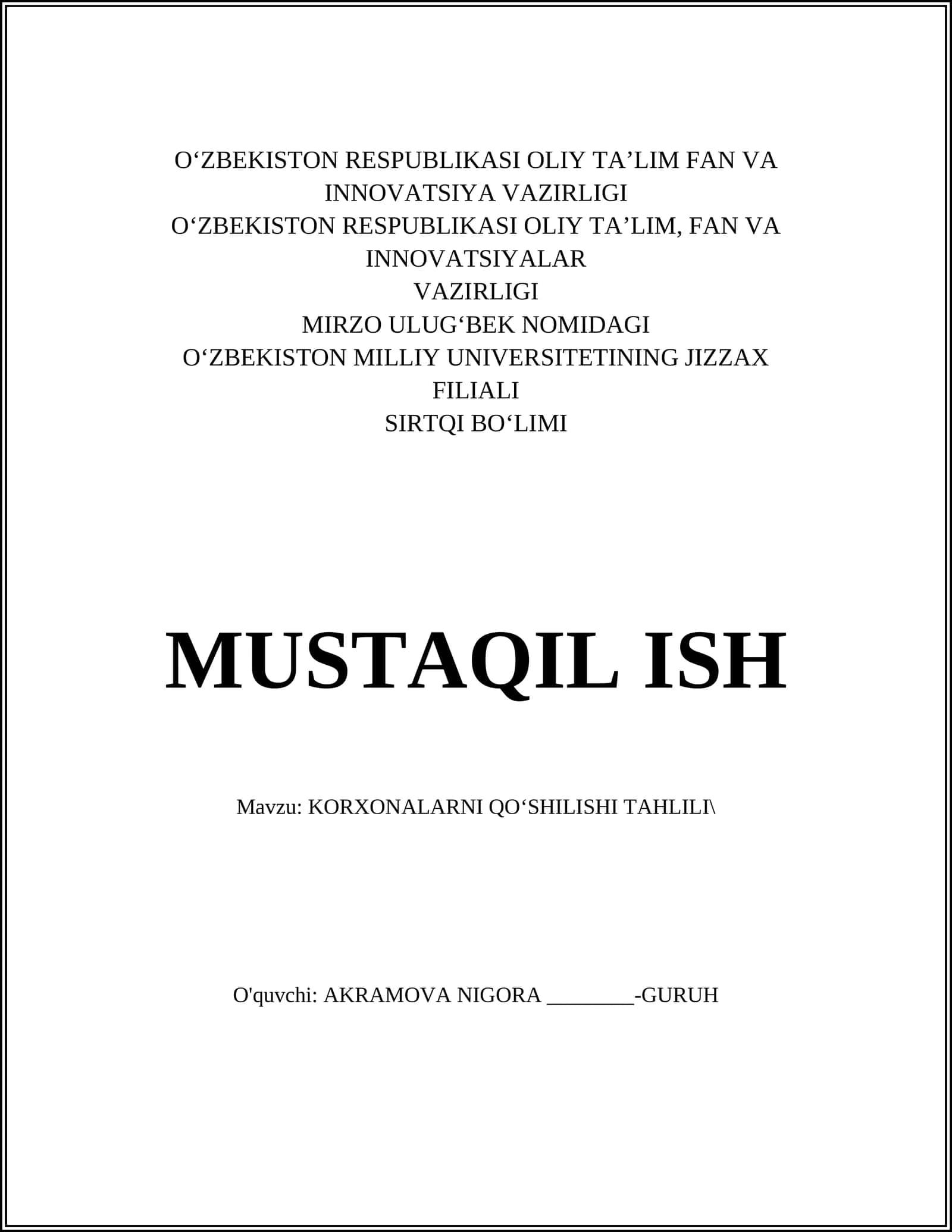 Korxonalarni qo‘shilishi tahlili 1