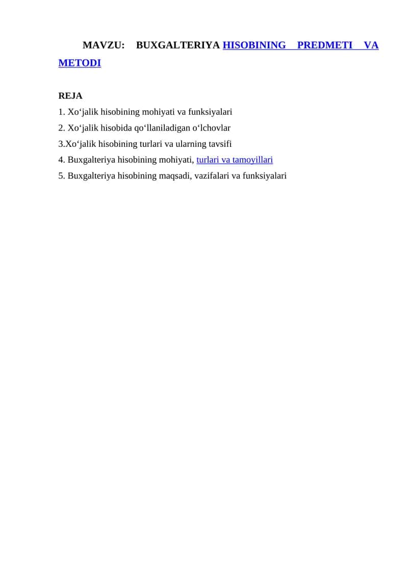 BUXGALTERIYA HISOBINING PREDMETI VA METODI 1