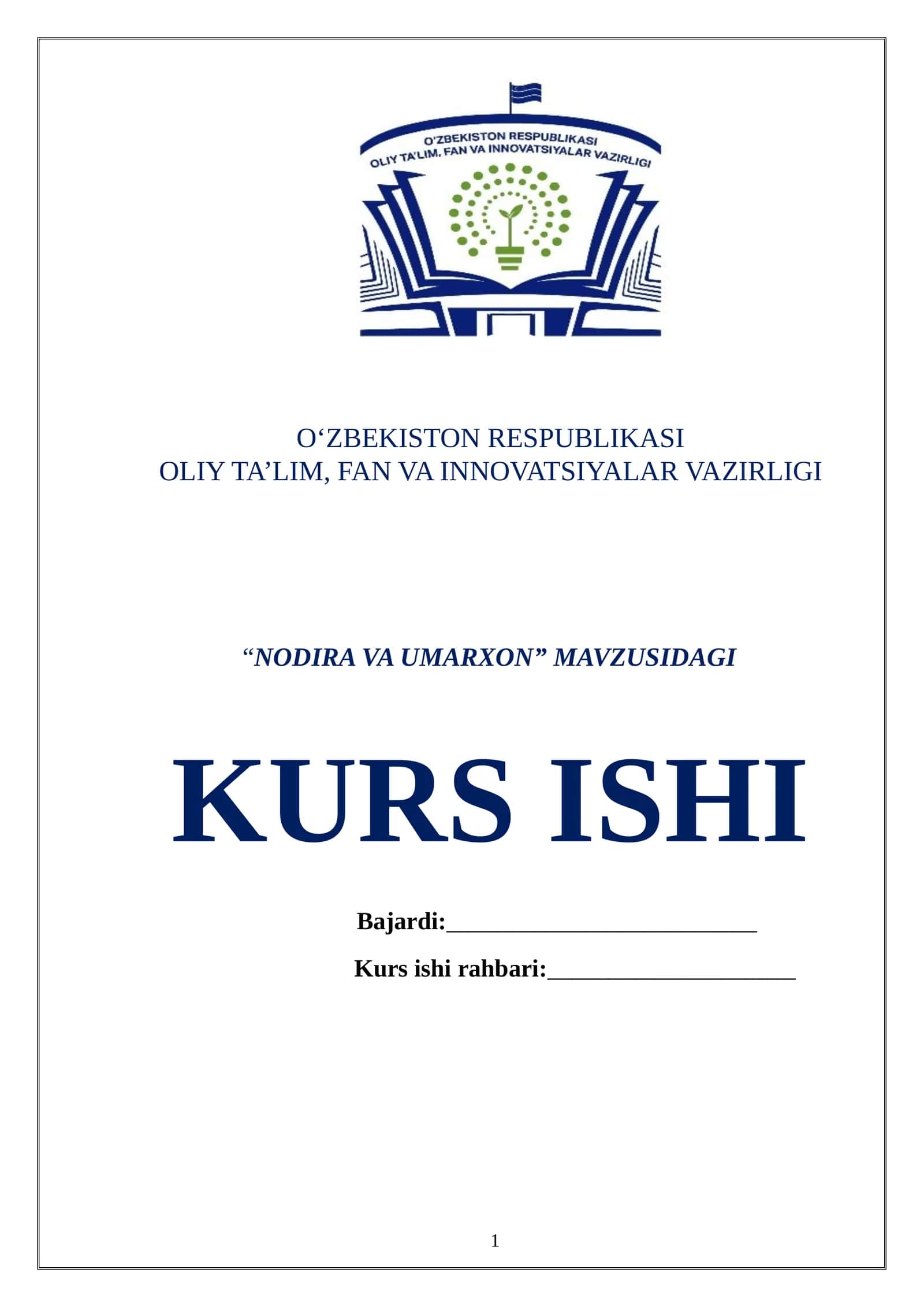 “NODIRA VA UMARXON” MAVZUSIDAGI KURS ISHI 1