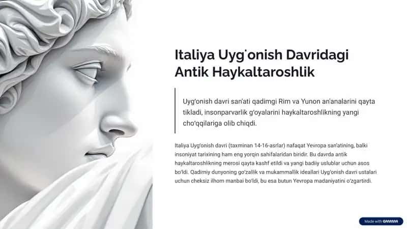 Italiya Uygʻonish Davridagi Antik Haykaltaroshlik 1