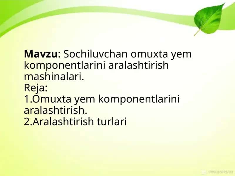 Sochiluvchan omuxta yem komponentlarini aralashtirish mashinalari 1