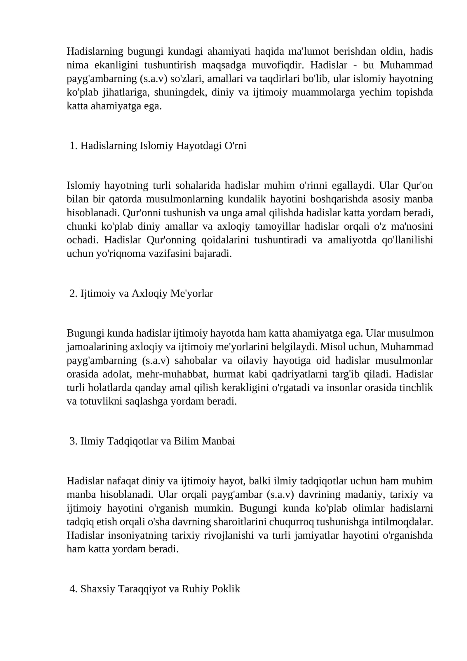 Hadislarning Islomiy Hayotdagi O'rni 1