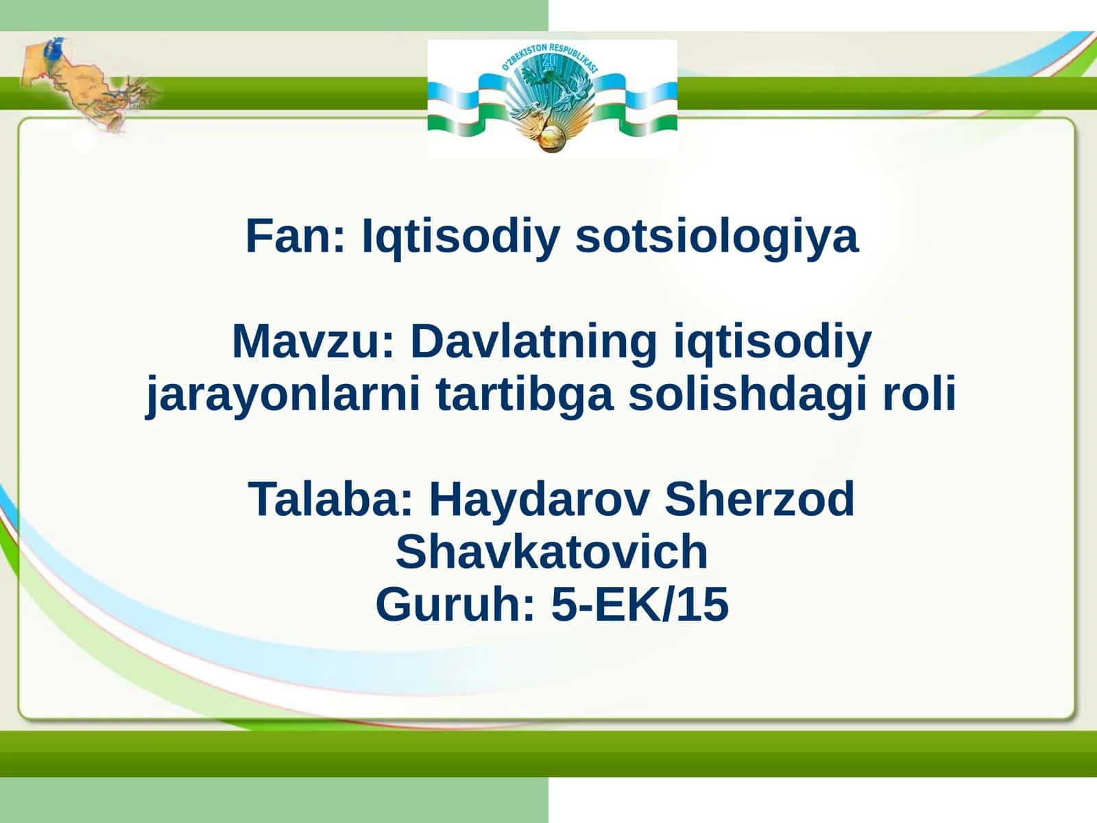 Davlatning iqtisodiy jarayonlarni tartibga solishdagi roli 1