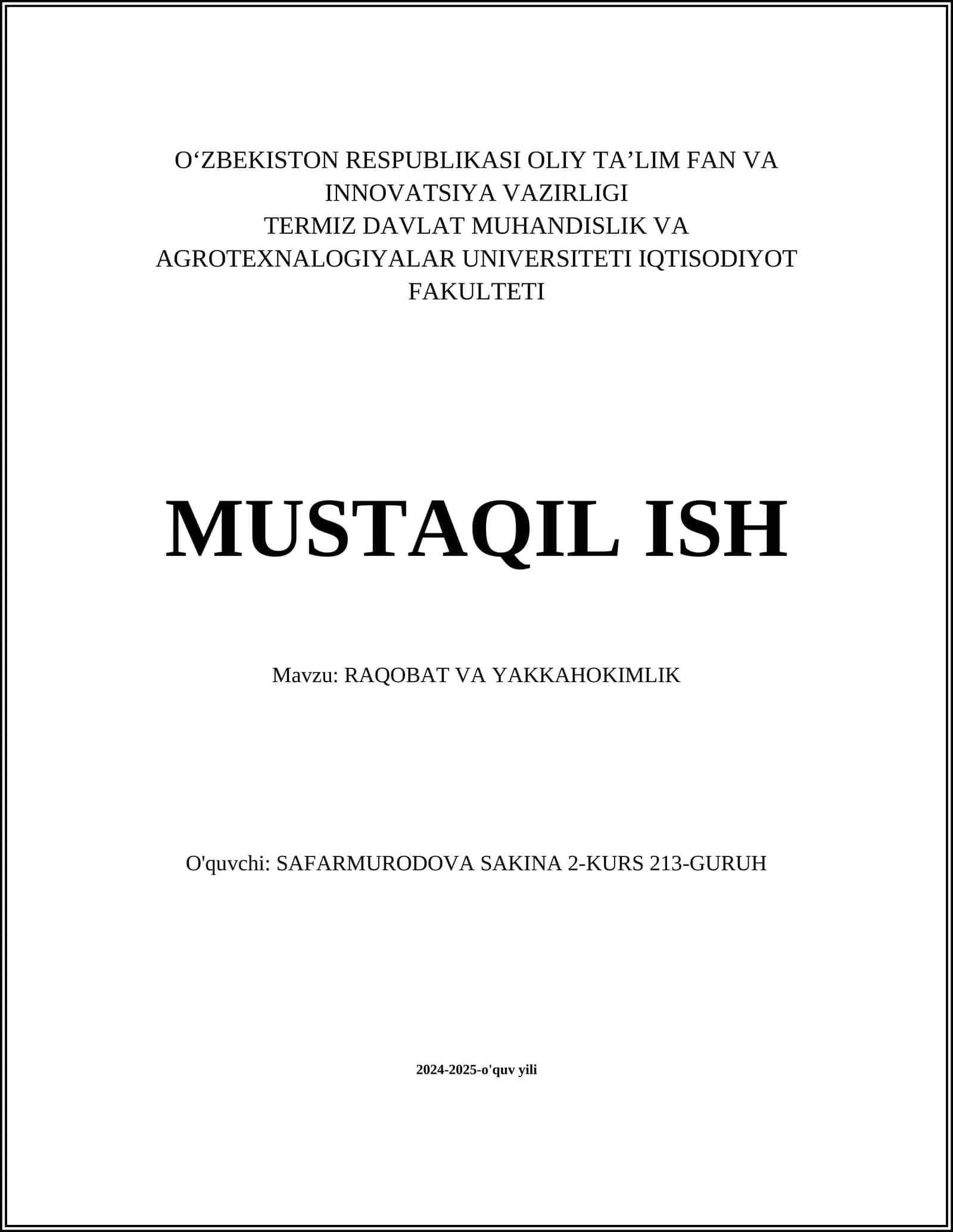 RAQOBAT VA YAKKAHOKIMLIK 1