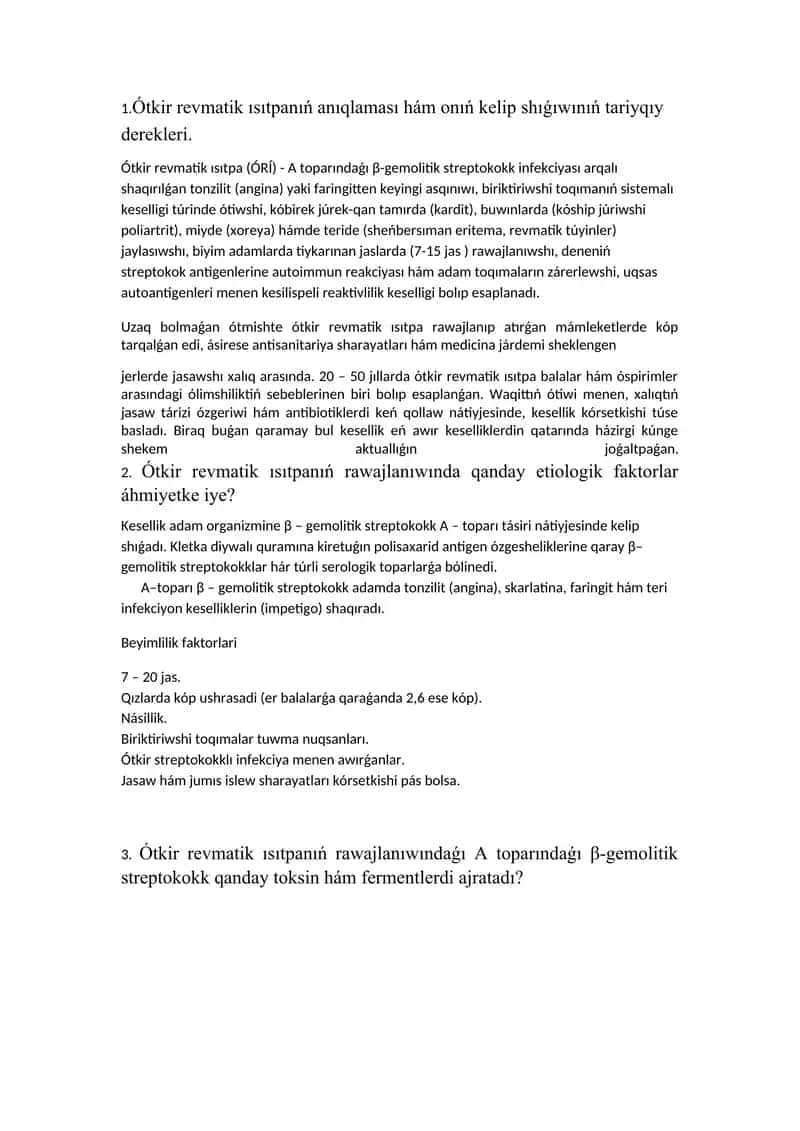Ótkir revmatik ısıtpa (ÓRÍ) - Anıqlaması hám kelip shıǵıwınıń tariyqı 1