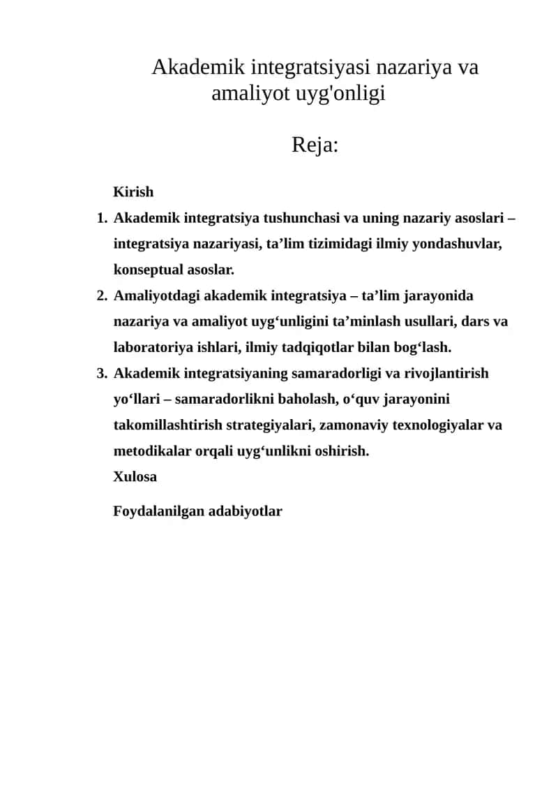 Akademik integratsiyasi nazariya va amaliyot uyg'onligi 1