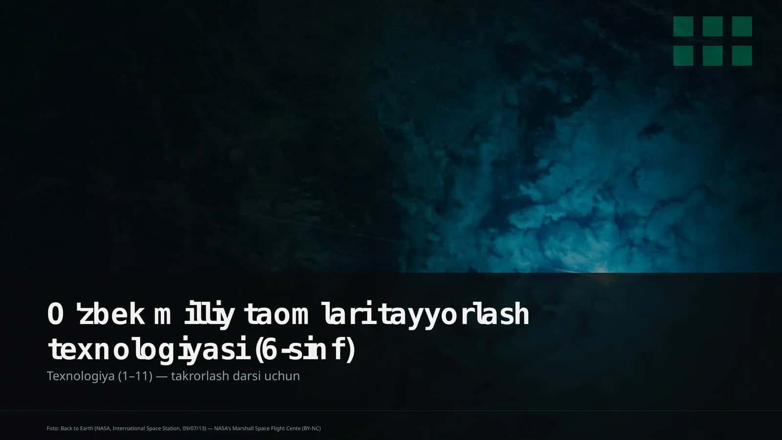 O'zbek milliy taomlari tayyorlash texnologiyasi (6-sinf) 1