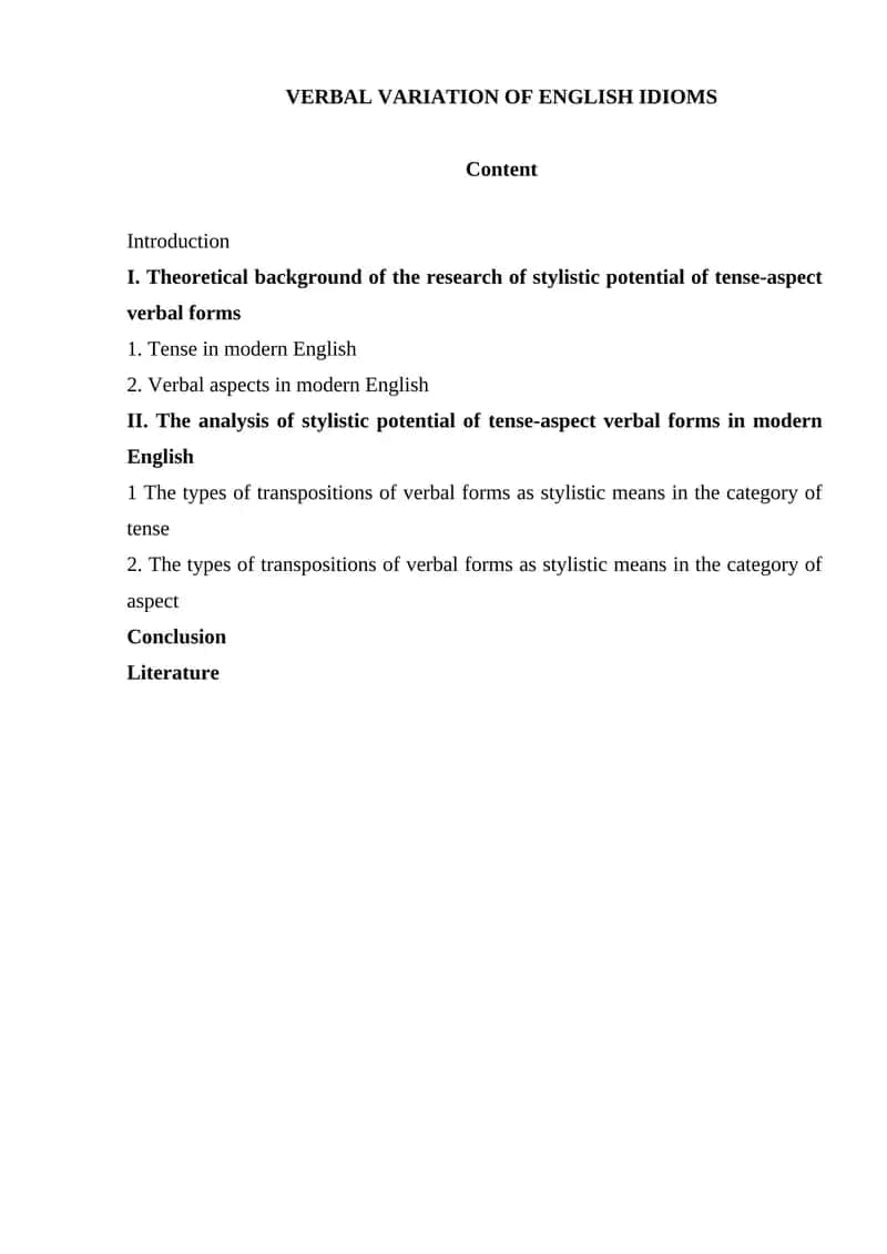 VERBAL VARIATION OF ENGLISH IDIOMS 1