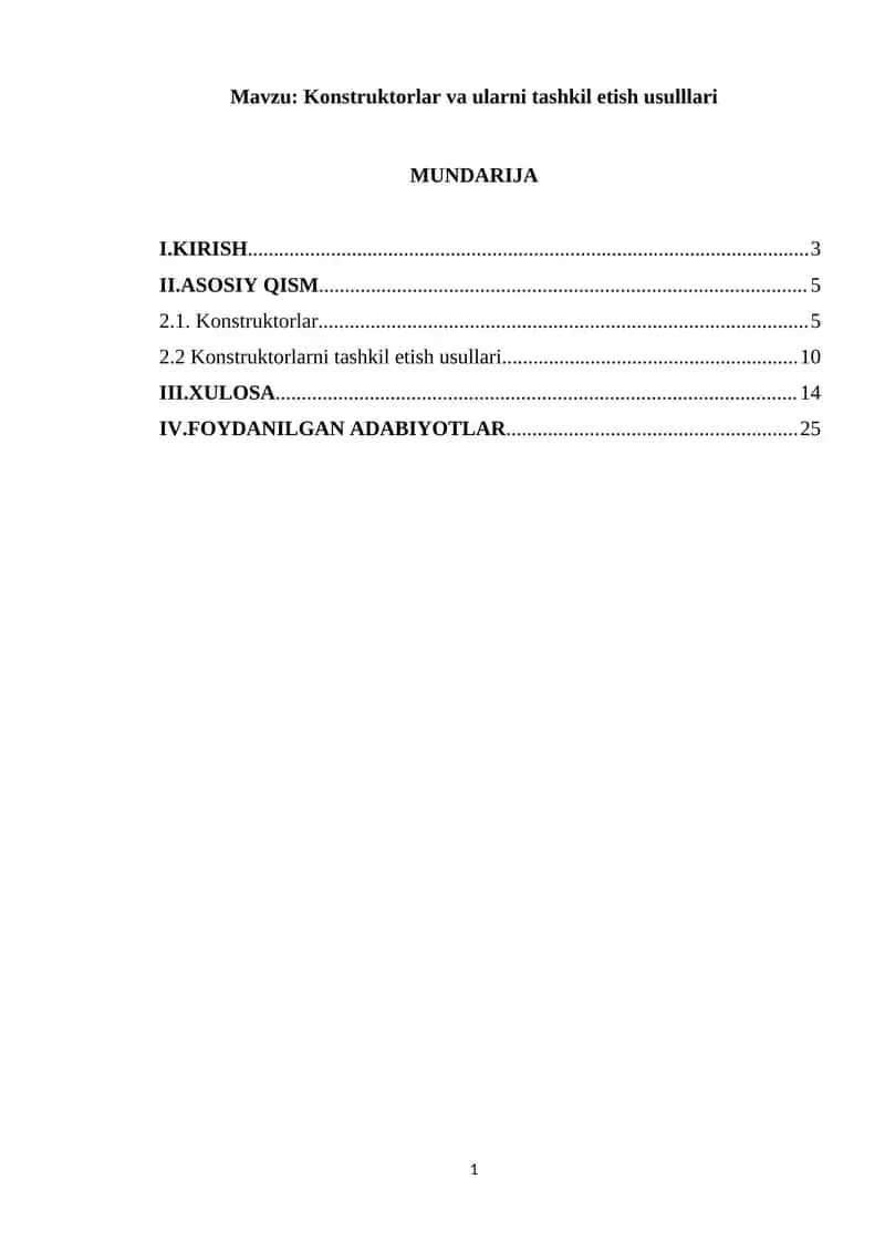 Konstruktorlar va ularni tashkil etish usulllari 1