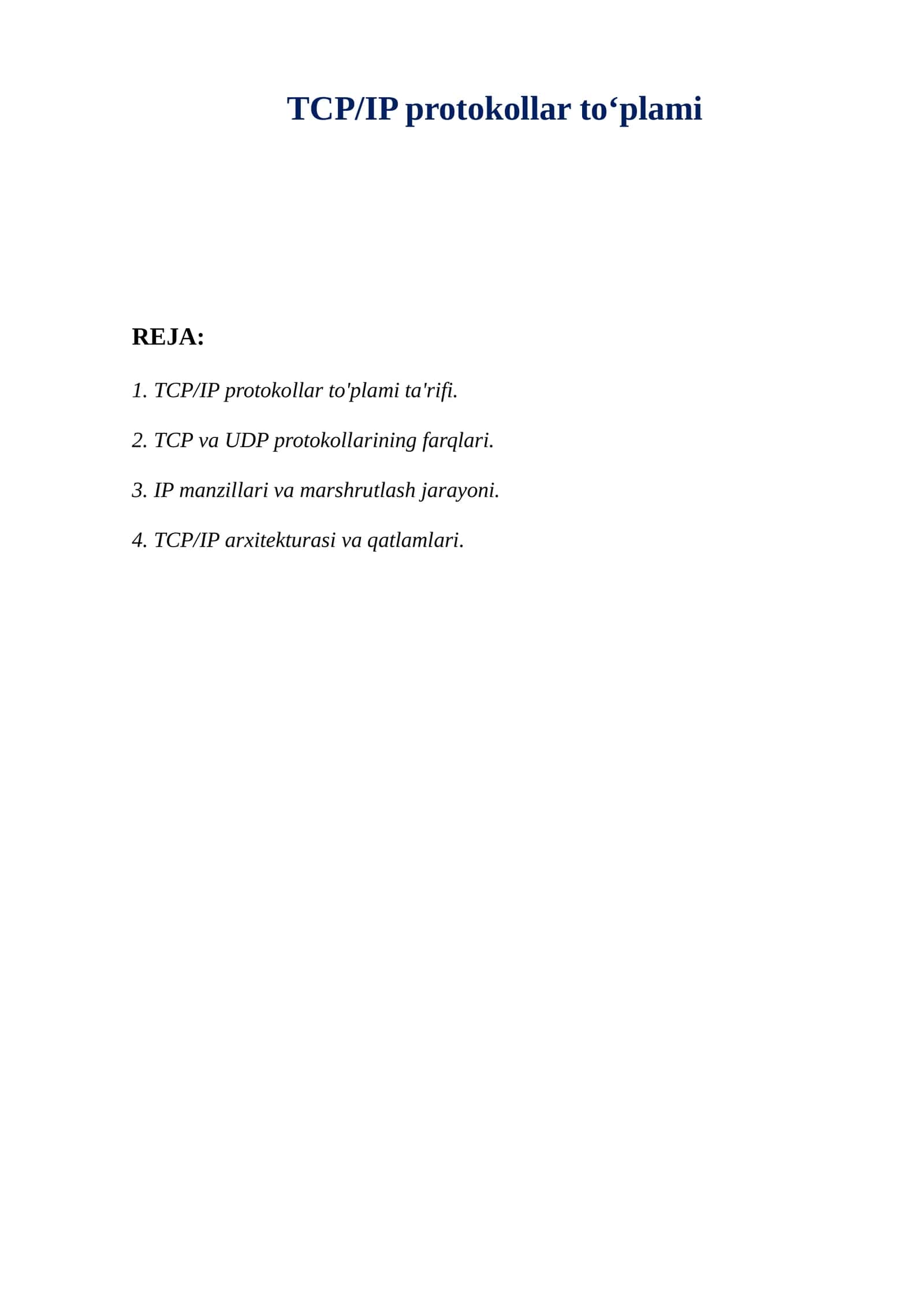 TCP/IP protokollar toʻplami 1