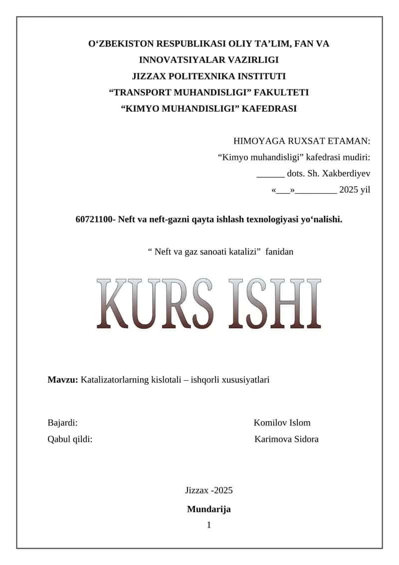 Kislotali – Ishqorli Katalizatorlarning Xususiyatlari 1