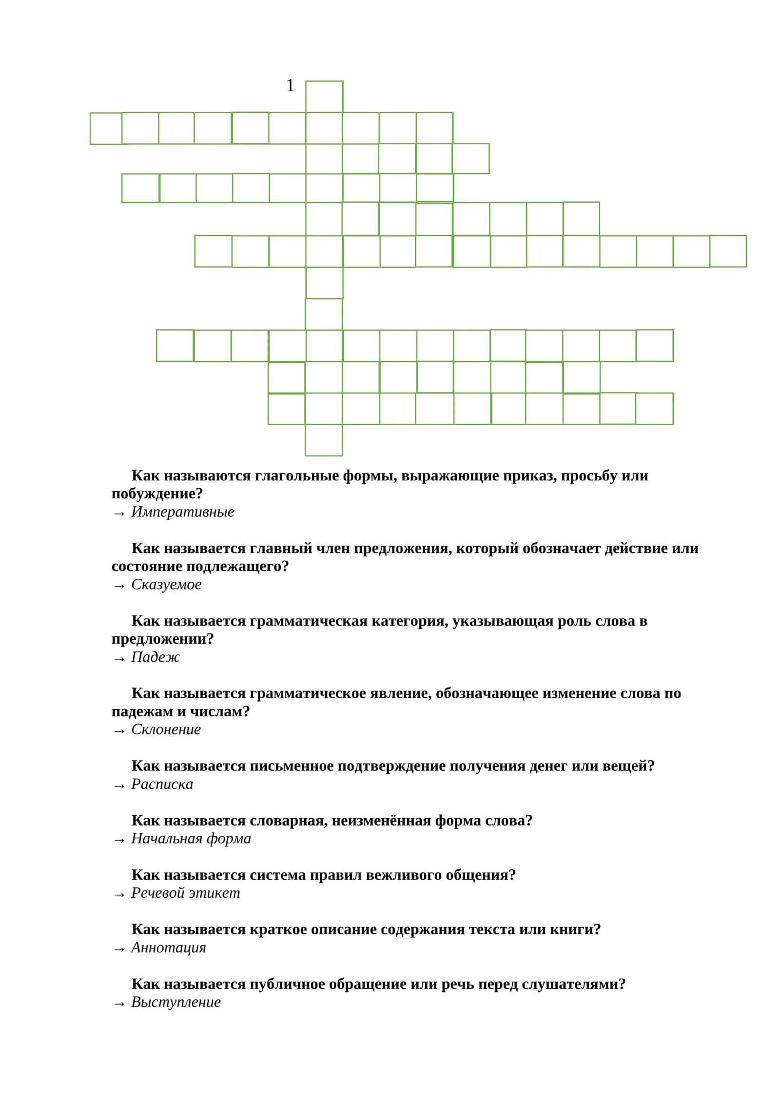 Rus tili krassvord 1
