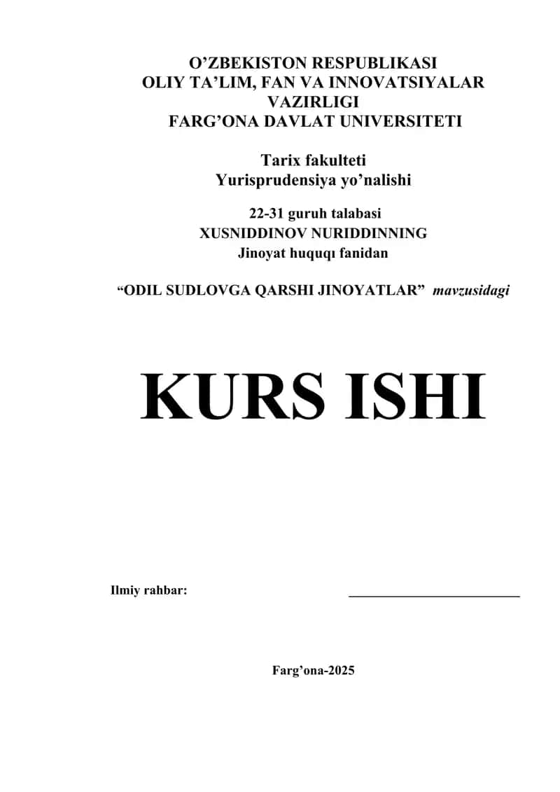 "ODIL SUDLOVGA QARSHI JINOYATLAR" KURS ISHI 1