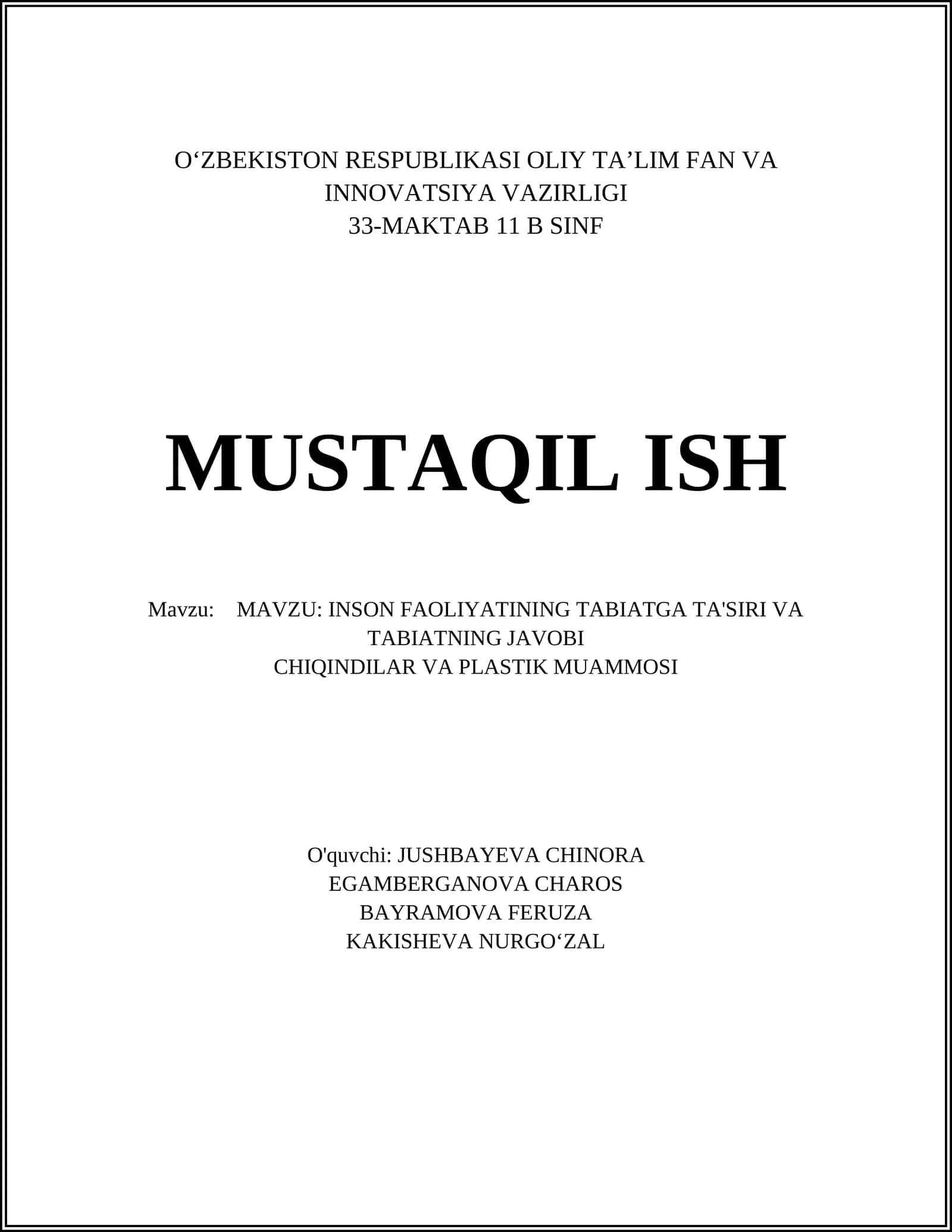 INSON FAOLIYATINING TABIATGA TA'SIRI VA TABIATNING JAVOBI 1