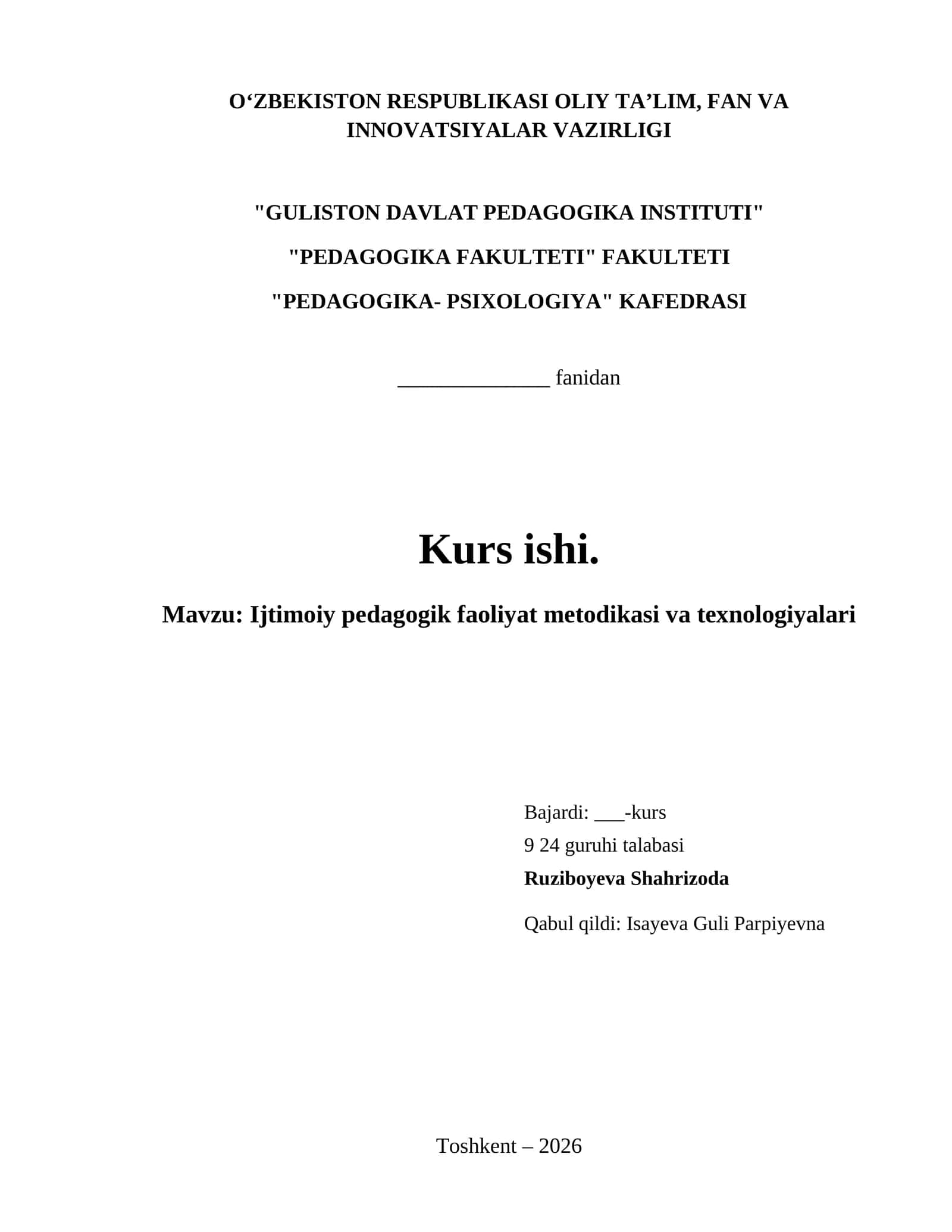 Ijtimoiy pedagogik faoliyat metodikasi va texnologiyalari 1
