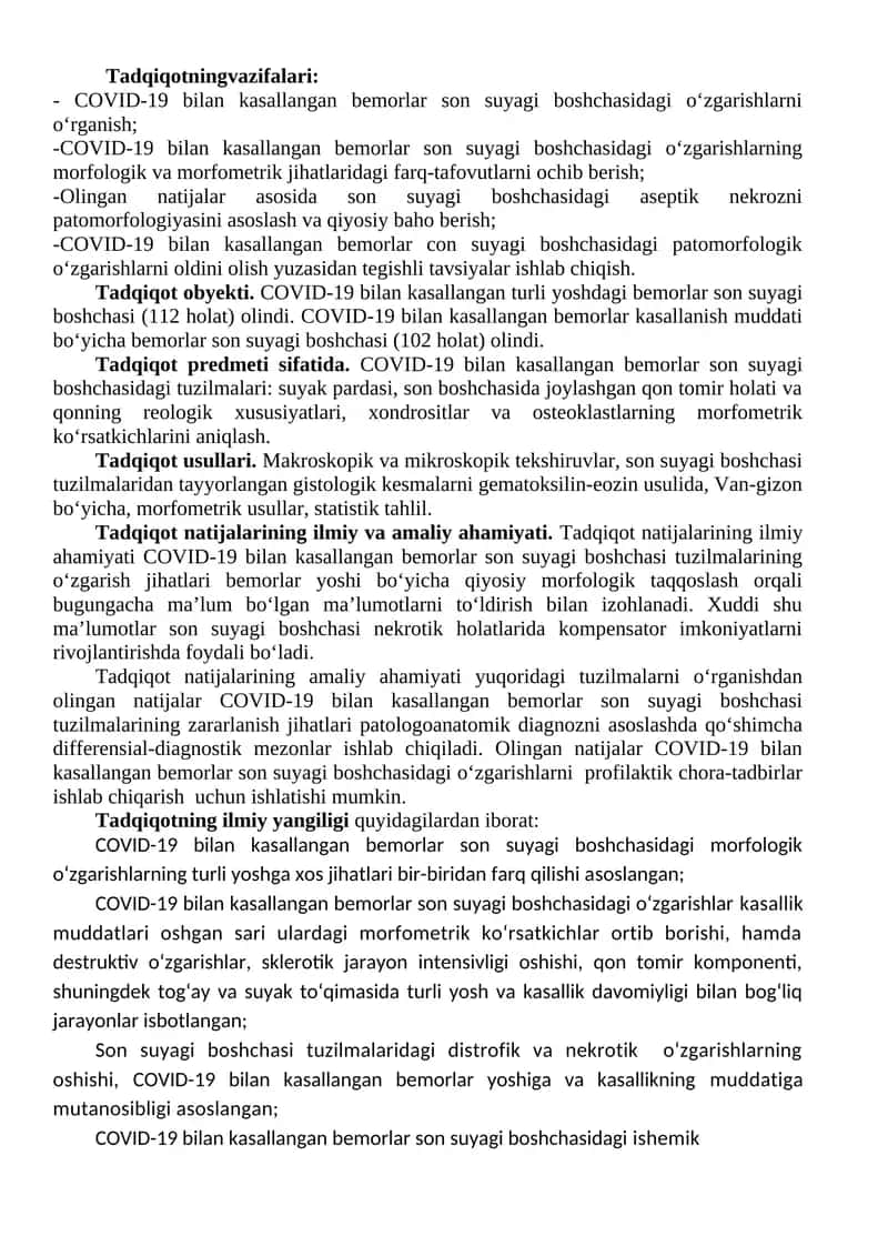 COVID-19 bilan kasallangan bemorlar son suyagi boshchasidagi o‘zgarishlar 1
