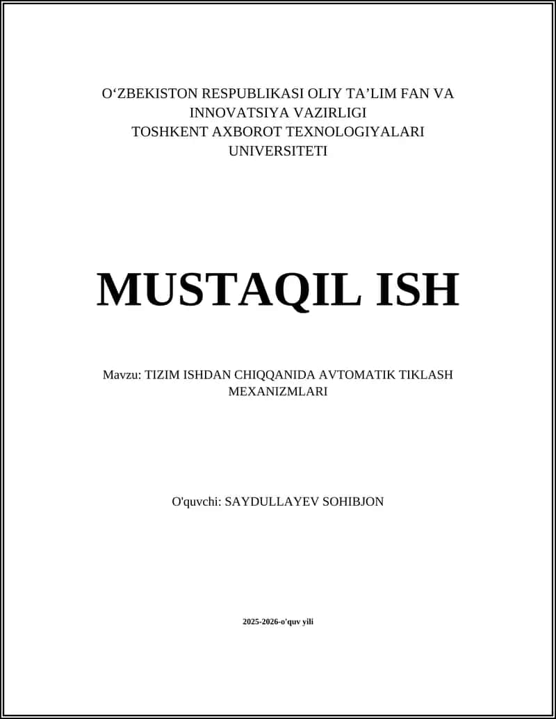 Avtomatik tiklash tizimlari arxitekturasi 1