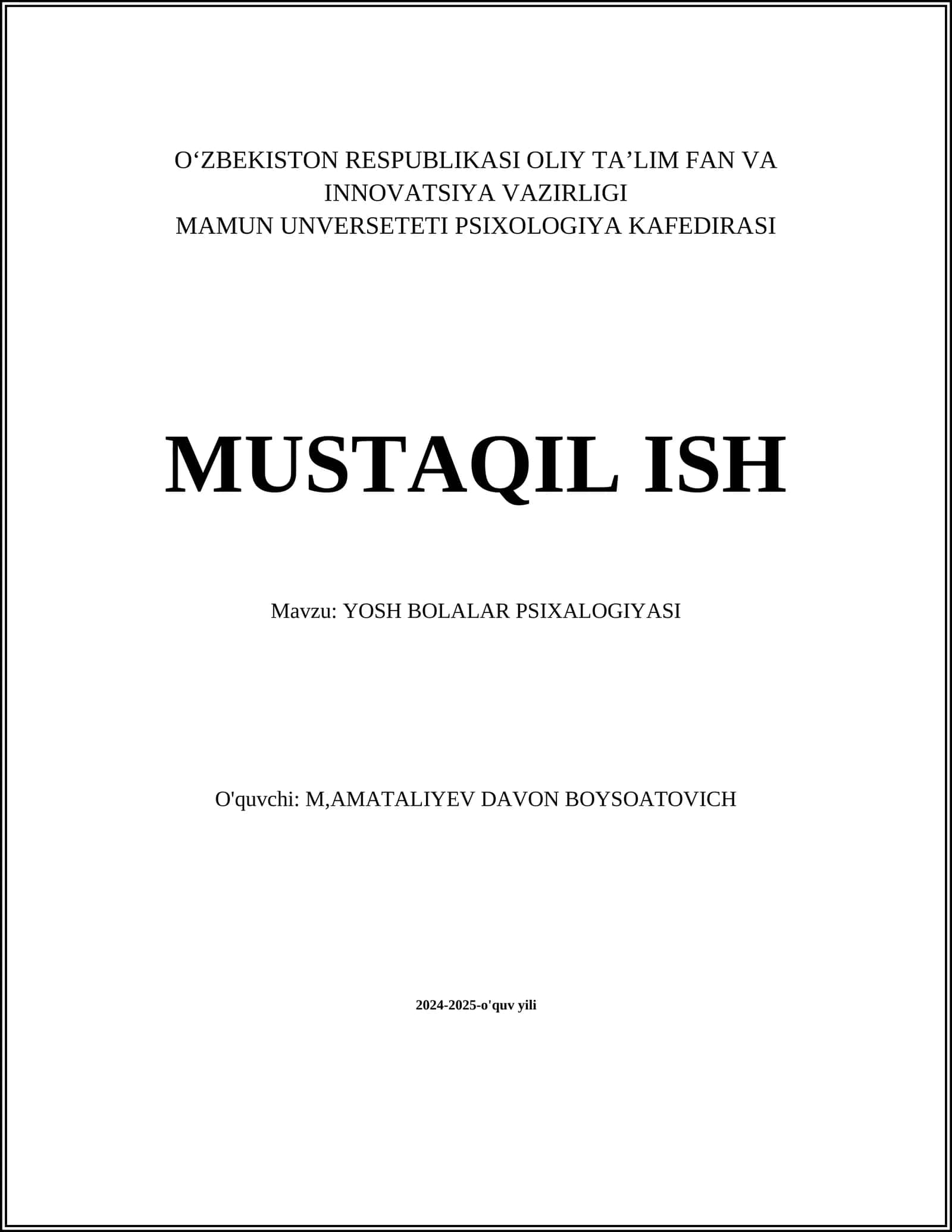 Yosh bolalar psixologiyasi 1