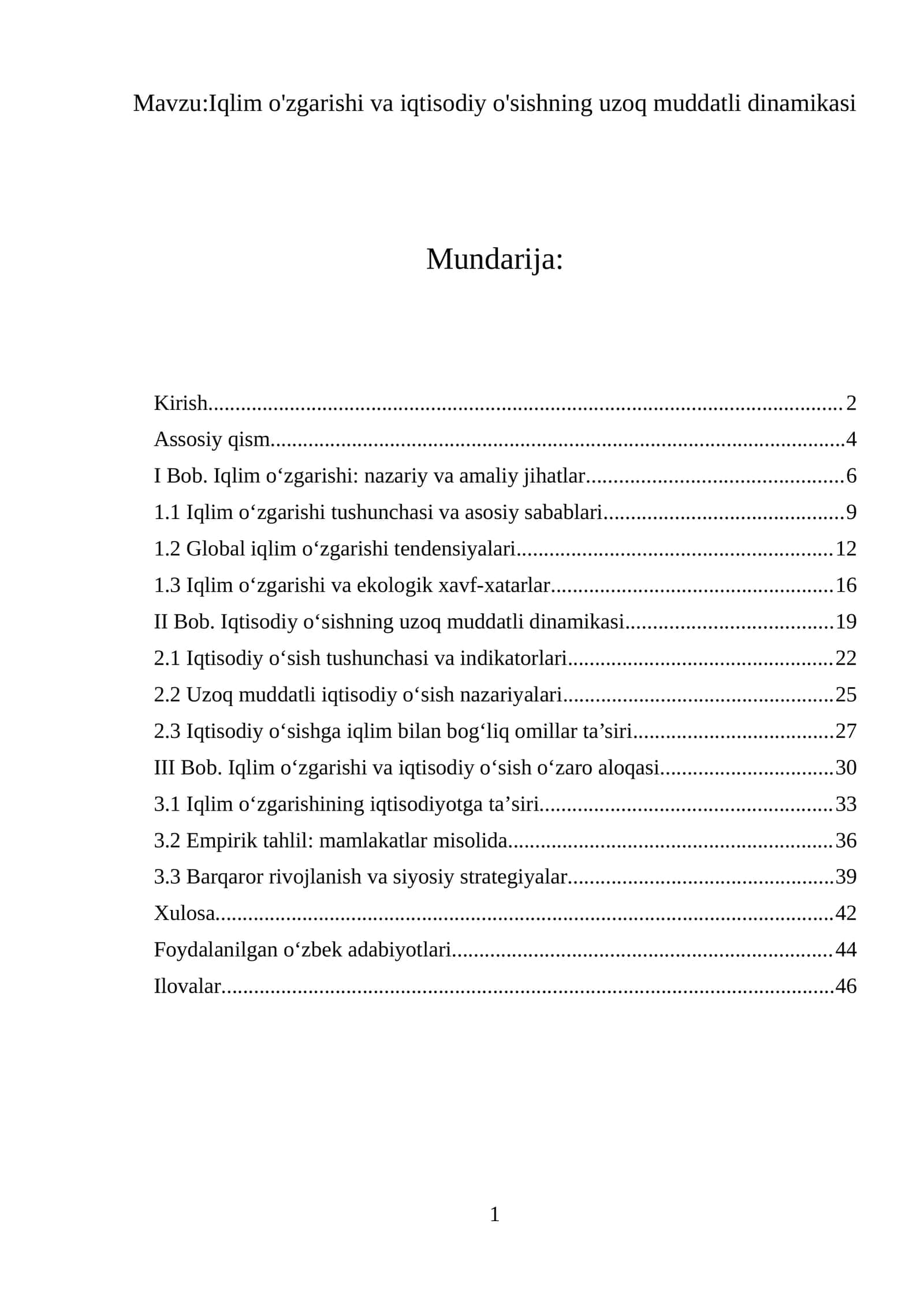 Iqlim o'zgarishi va iqtisodiy o'sishning uzoq muddatli dinamikasi 1