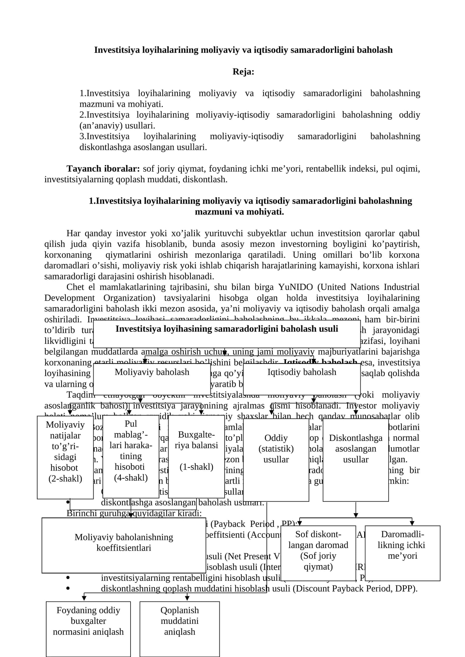 Investitsiya loyihalarining moliyaviy va iqtisodiy samaradorligini baholash 1