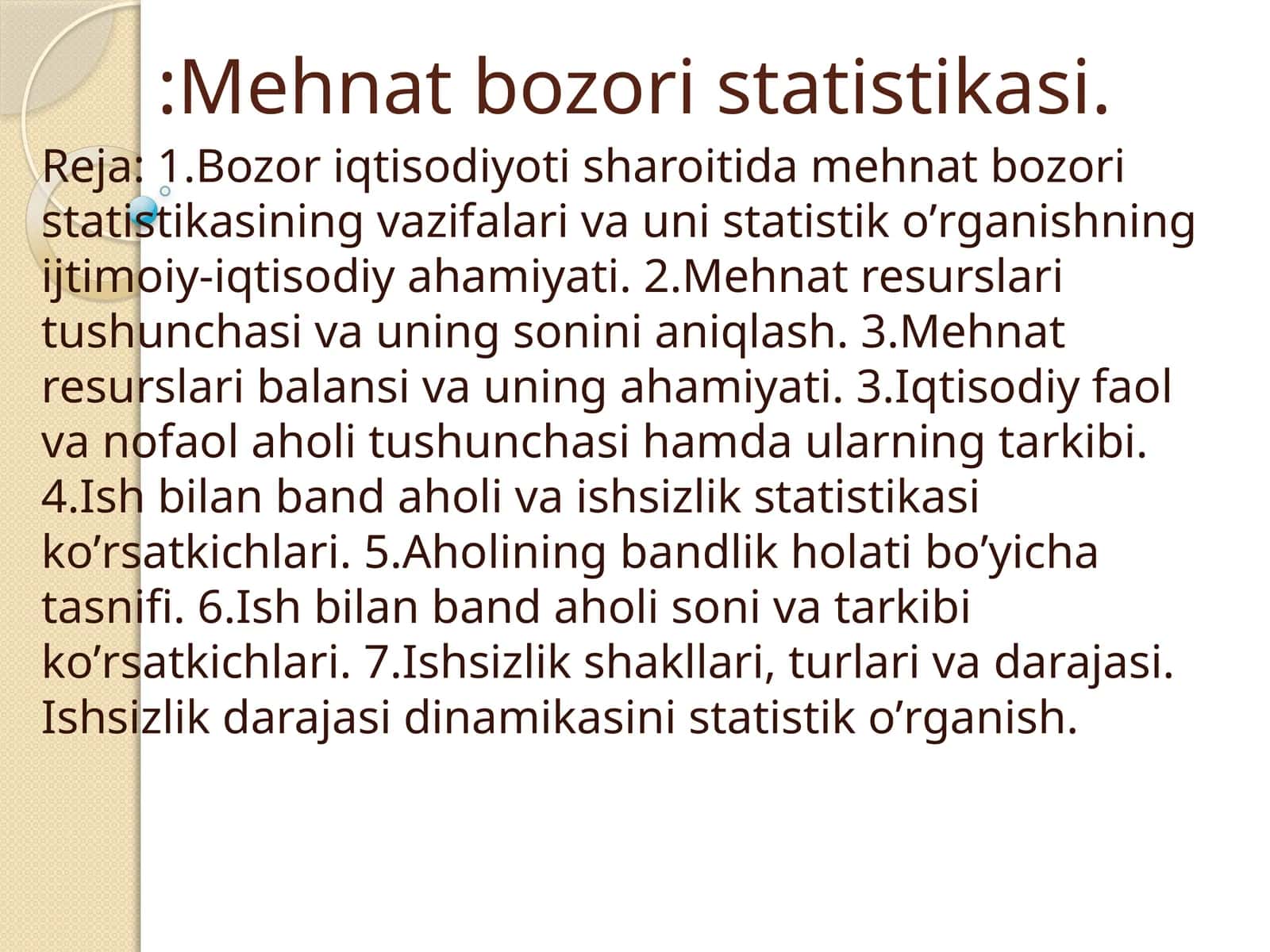 Mehnat bozori statistikasi 1