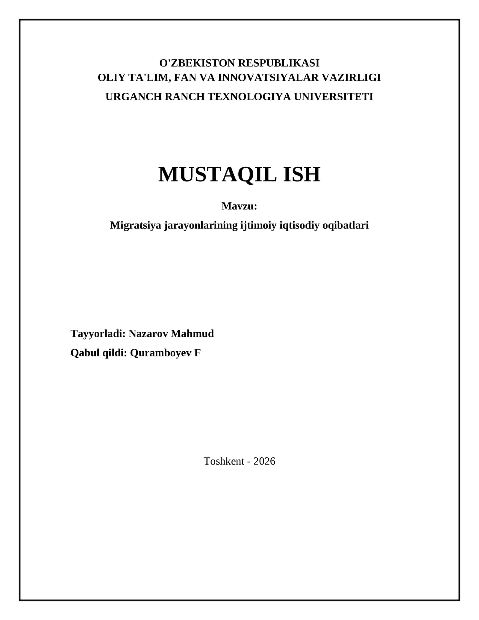 Migratsiya jarayonlarining ijtimoiy iqtisodiy oqibatlari 1