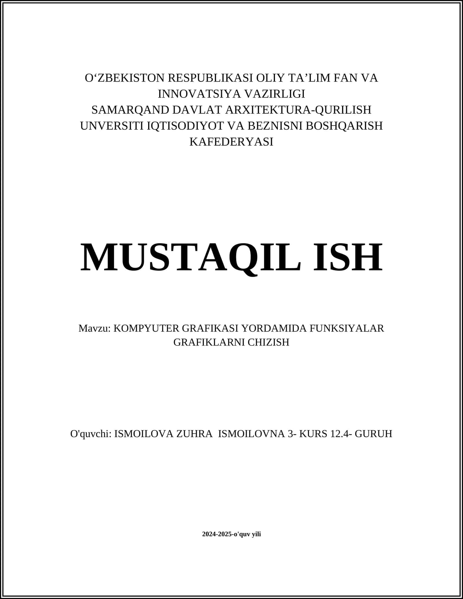 KOMPYUTER GRAFIKASI YORDAMIDA FUNKSIYALAR GRAFIKLARNI CHIZISH 1
