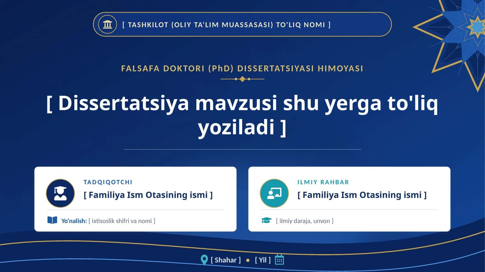PhD Dissertatsiyasi seminari va himoyasi uchun premium universal taqdimot shabloni 1