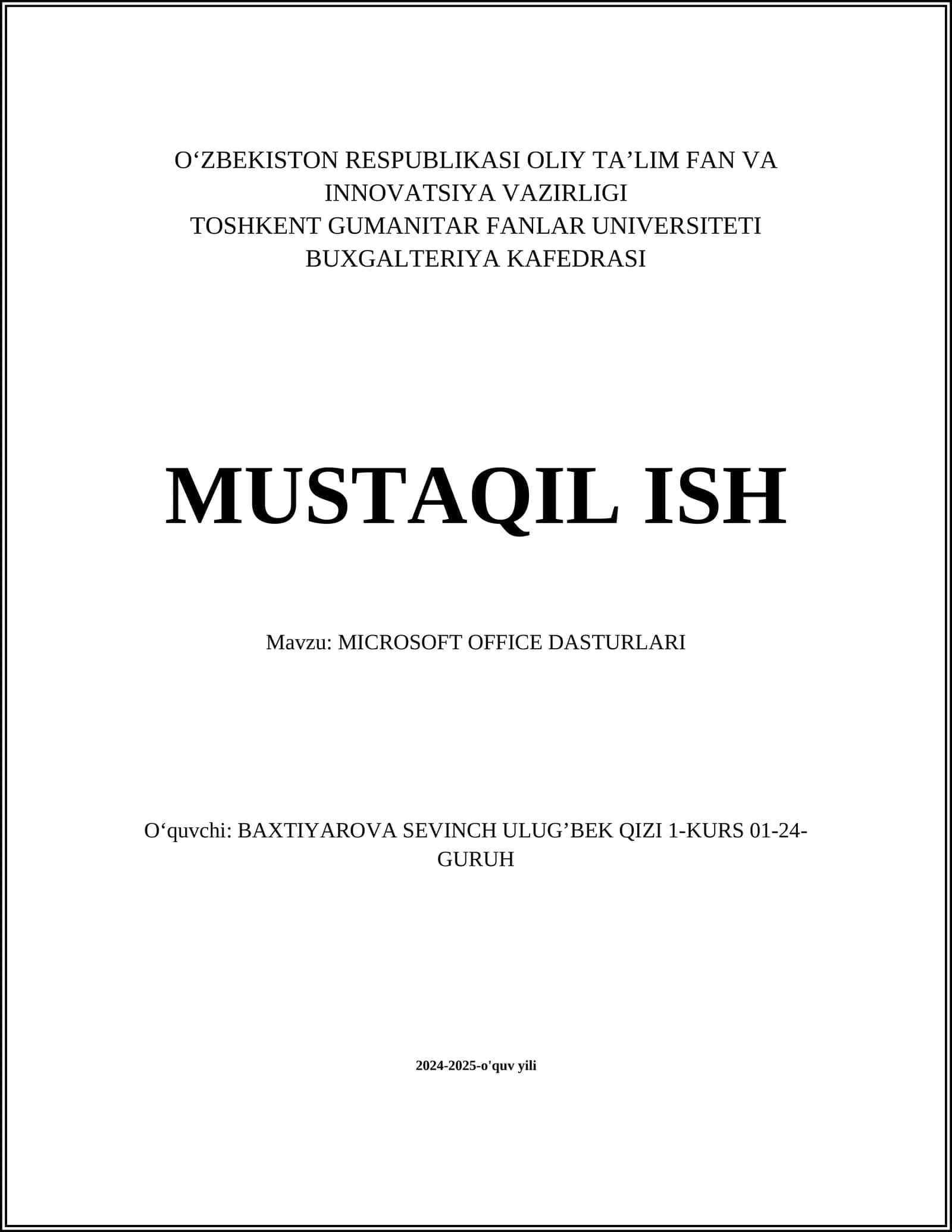 MICROSOFT OFFICE DASTURLARI 1