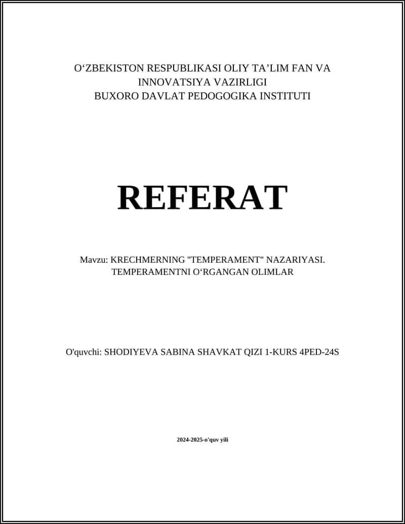 Krechmerning ''TEMPERAMENT" NAZARIYASI 1