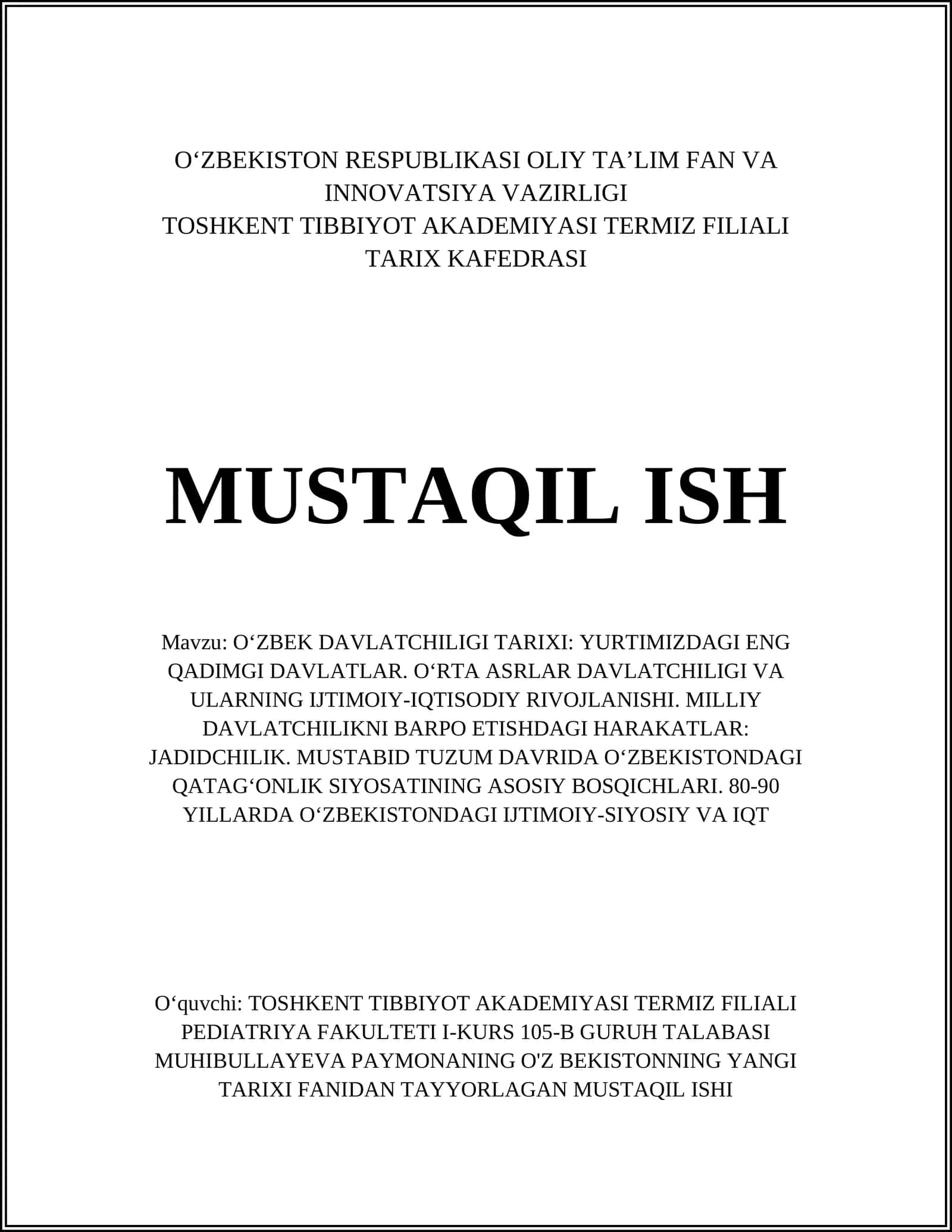 O‘ZBEK DAVLATCHILIGI TARIXI: YURTIMIZDAGI ENG QADIMGI DAVLATLAR 1