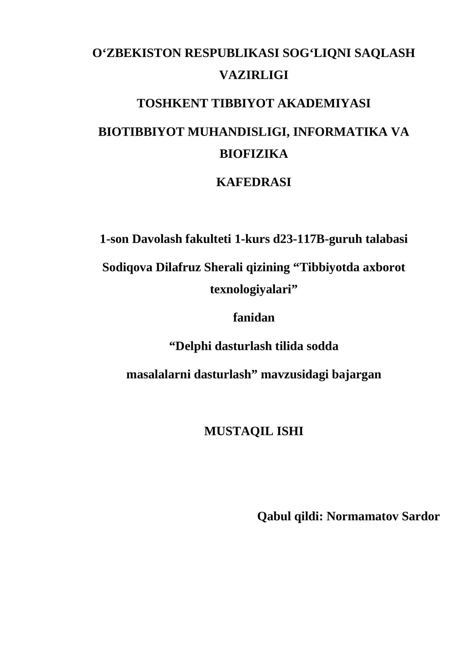 Delphi dasturlash tilida sodda masalalarni dasturlash 1