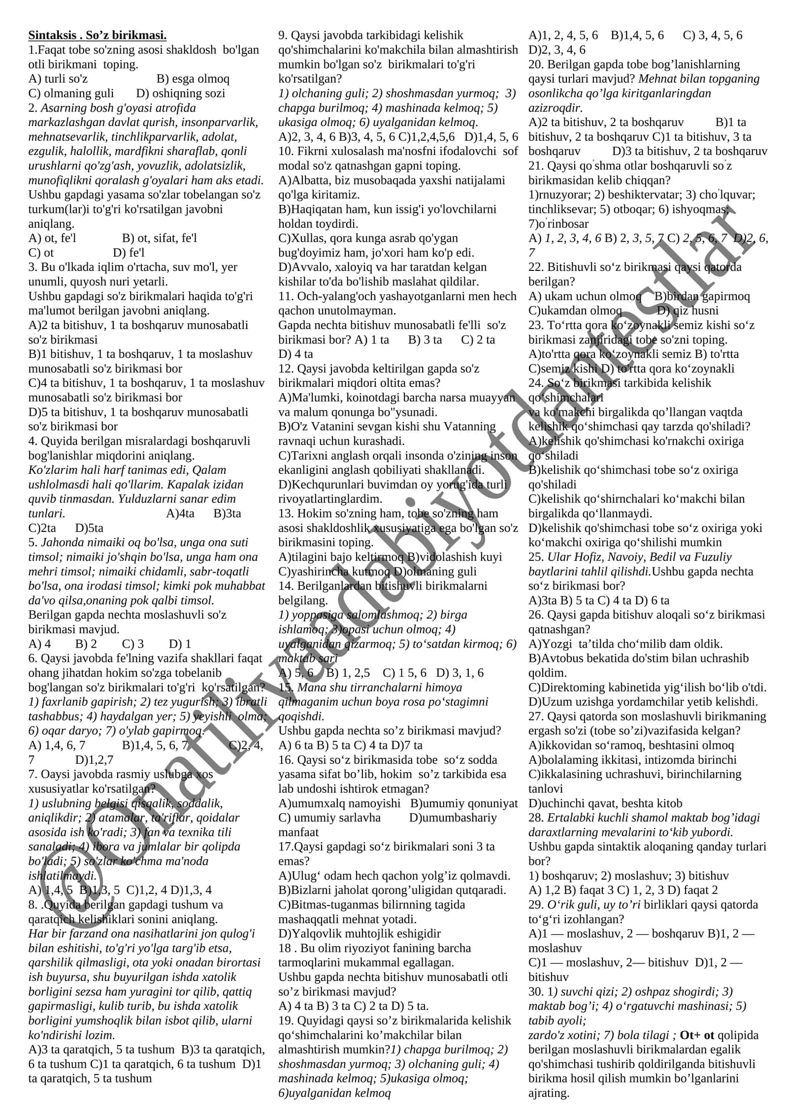 Sintaksis. So’z birikmasi 1