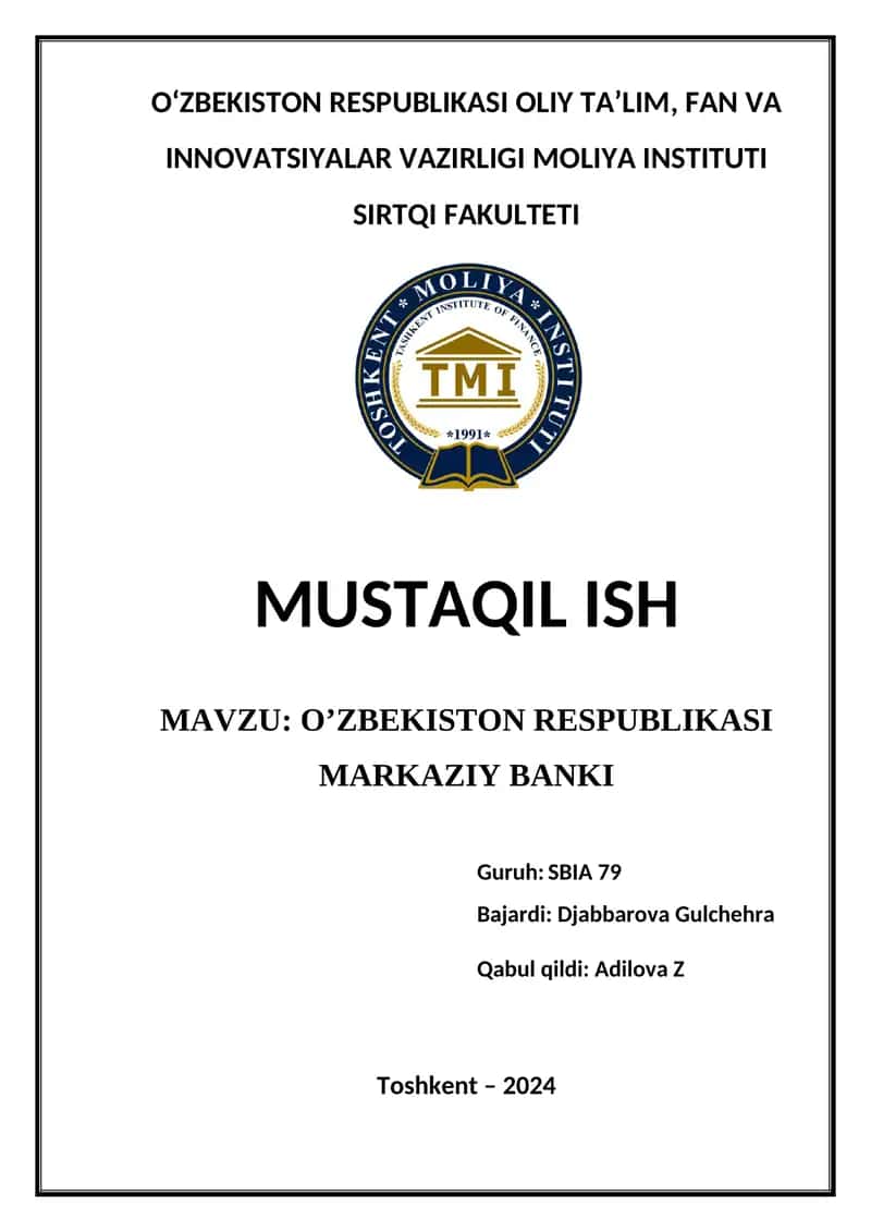 O’ZBEKISTON RESPUBLIKASI MARKAZIY BANKI 1