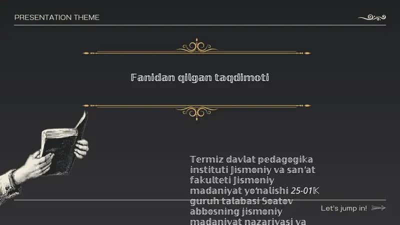 Jismoniy madaniyat nazariyasi va metodikasi fanidan taqdimot 1