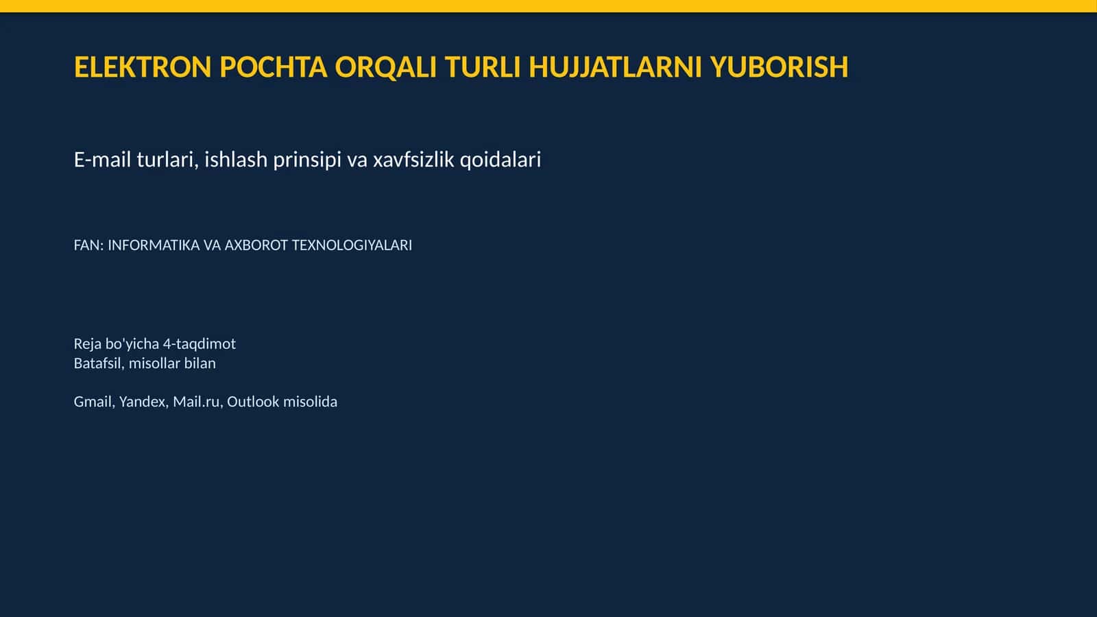 Elektron pochta orqali turli xujjatlarni yuborish taqdimot 1