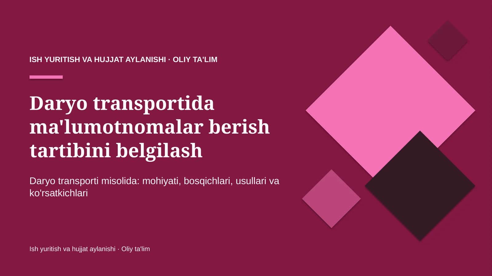 Daryo transportida ma'lumotnomalar berish tartibini belgilash 1