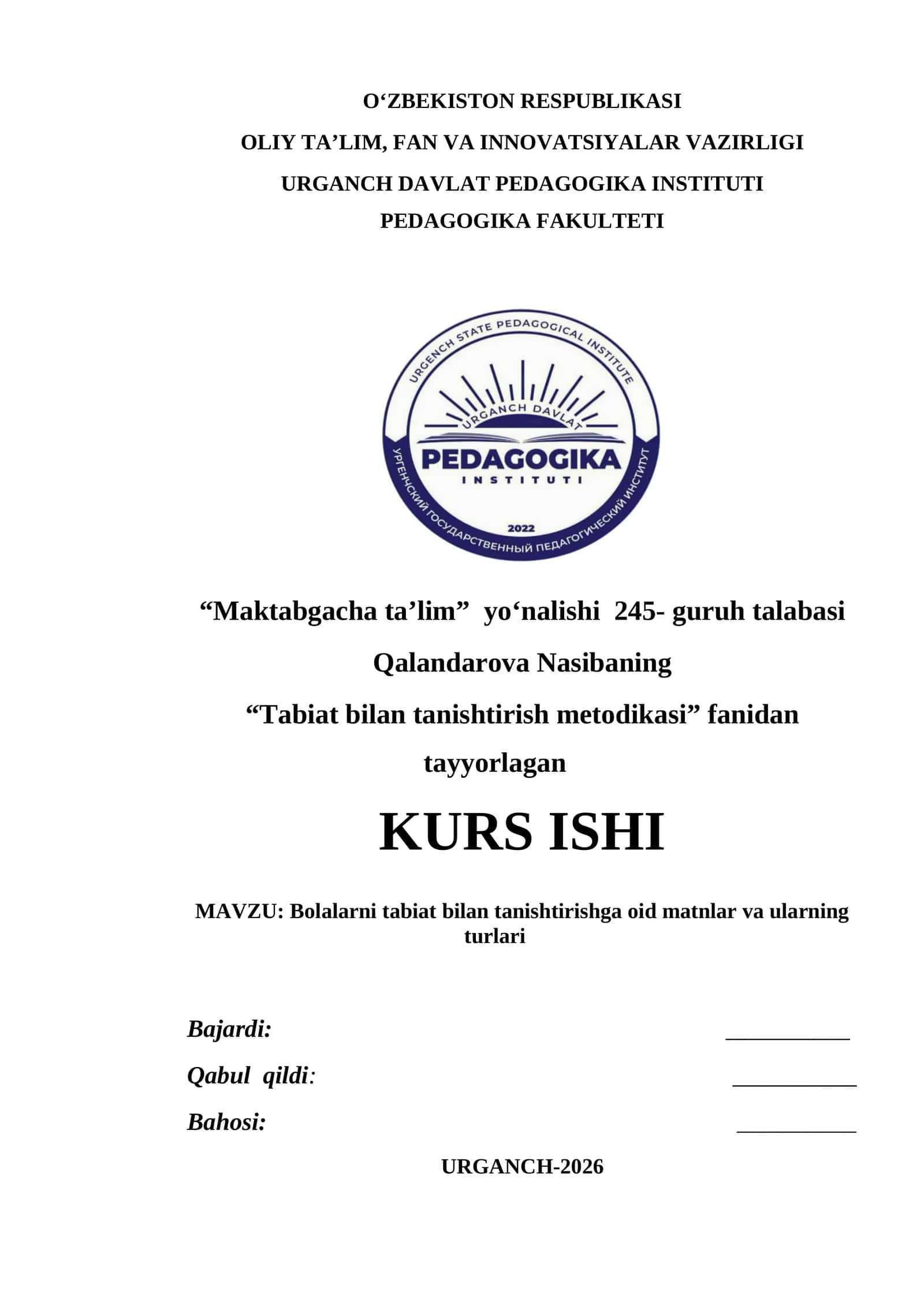Bolalarni tabiat bilan tanishtirishga oid matnlar va ularning turlari 1