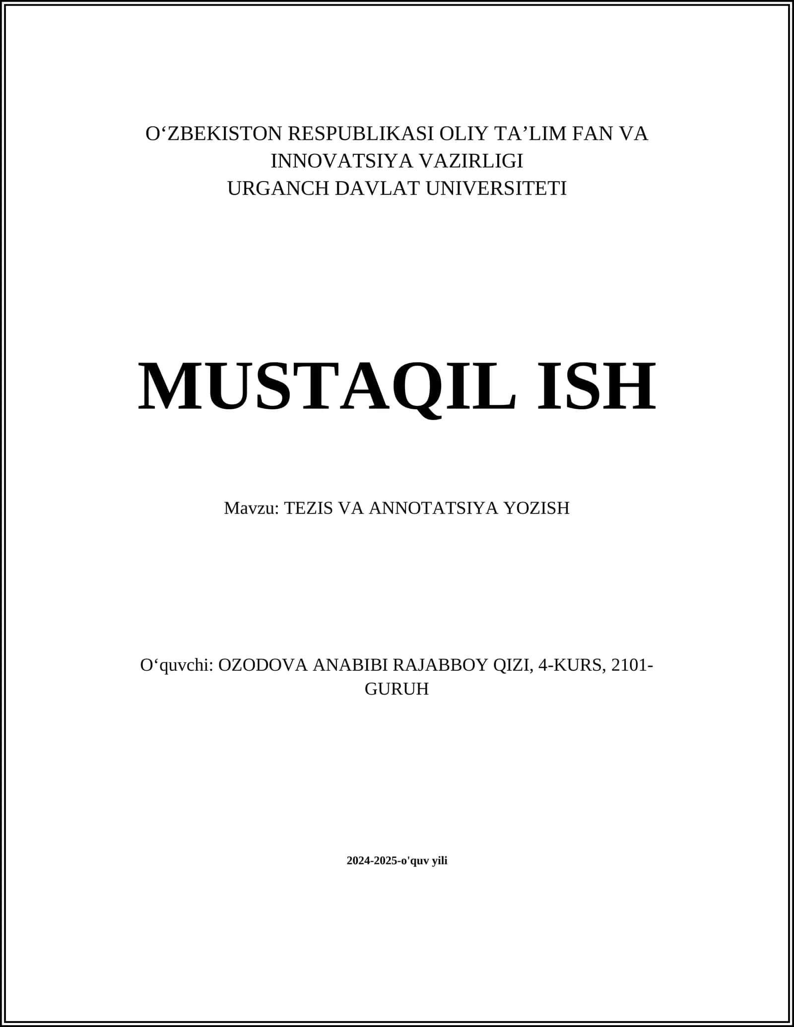 TEZIS VA ANNOTATSIYA YOZISH 1