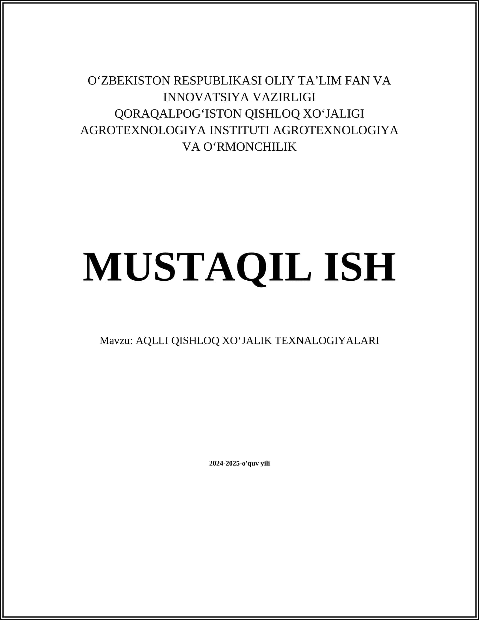AQLLI QISHLOQ XOʻJALIK TEXNALOGIYALARI 1