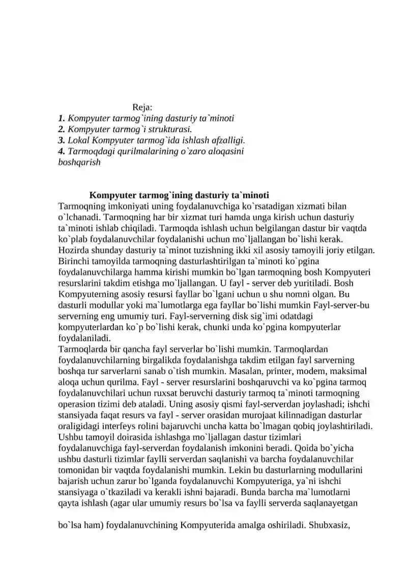 Kompyuter tarmog`ining dasturiy ta`minoti 1