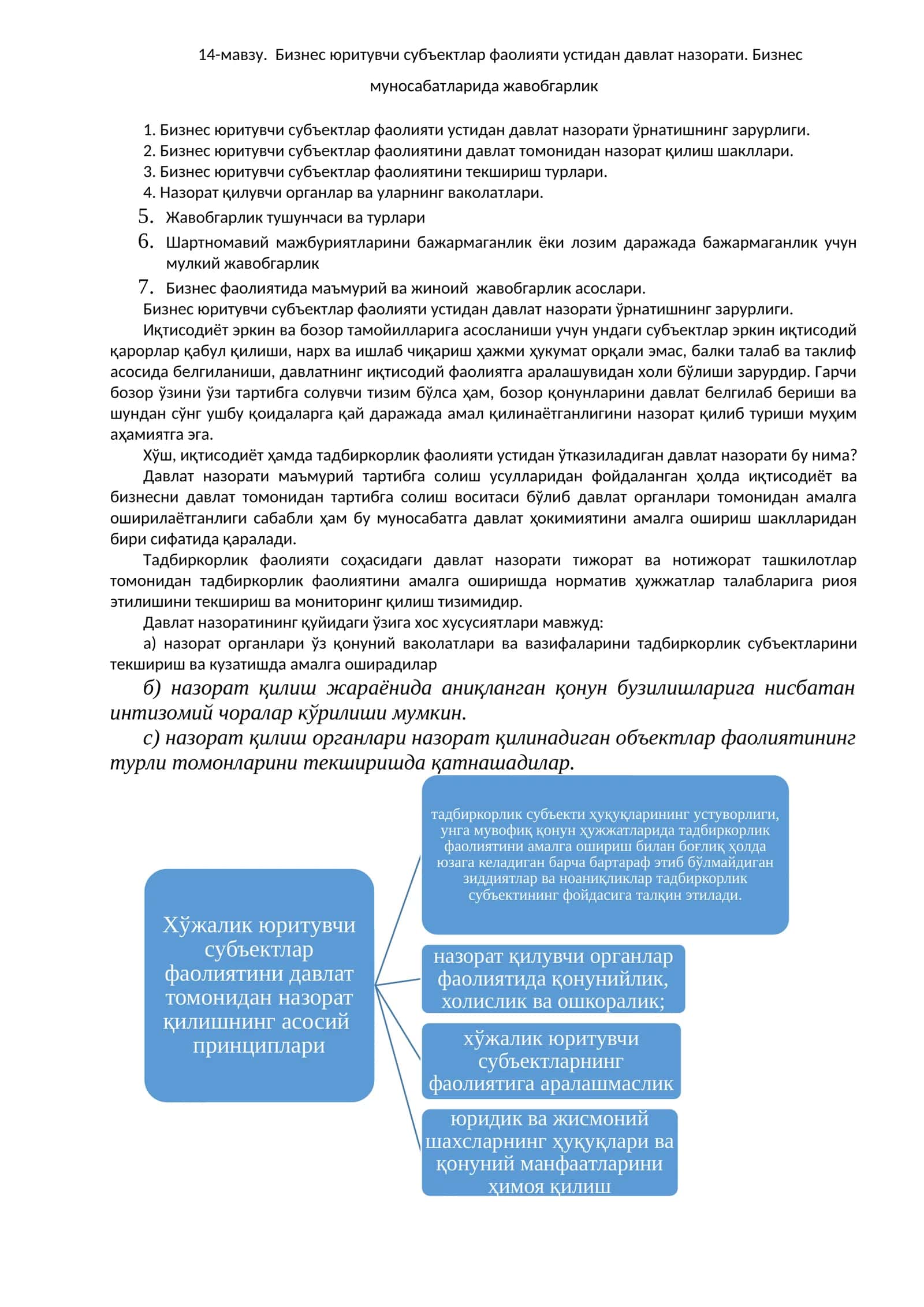 14-мавзу. Бизнес юритувчи субъектлар фаолияти устидан давлат назорати. Бизнес муносабатларида жавобгарлик 1