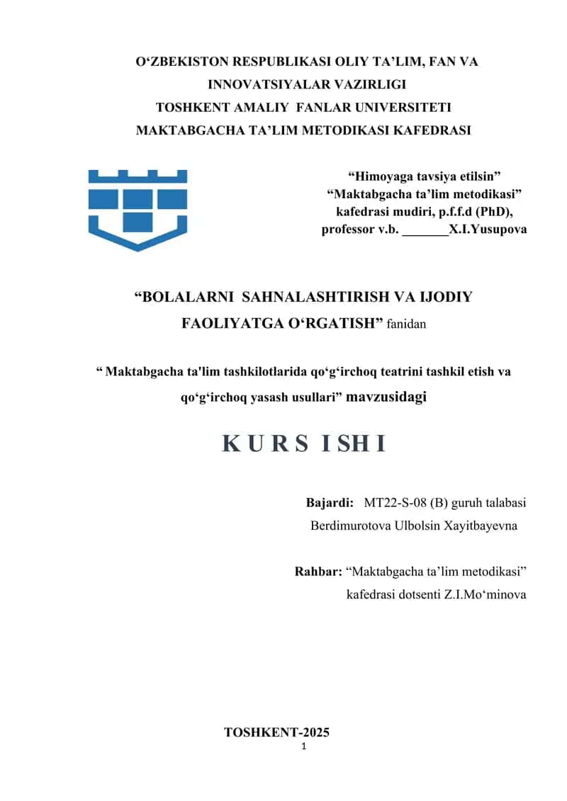 Maktabgacha ta'lim tashkilotlarida qoʻgʻirchoq teatrini tashkil etish va qoʻgʻirchoq yasash usullari 1