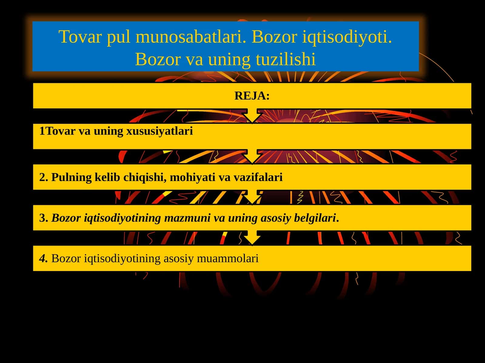 Tovar pul munosabatlari. Bozor iqtisodiyoti. Bozor va uning tuzilishi 1