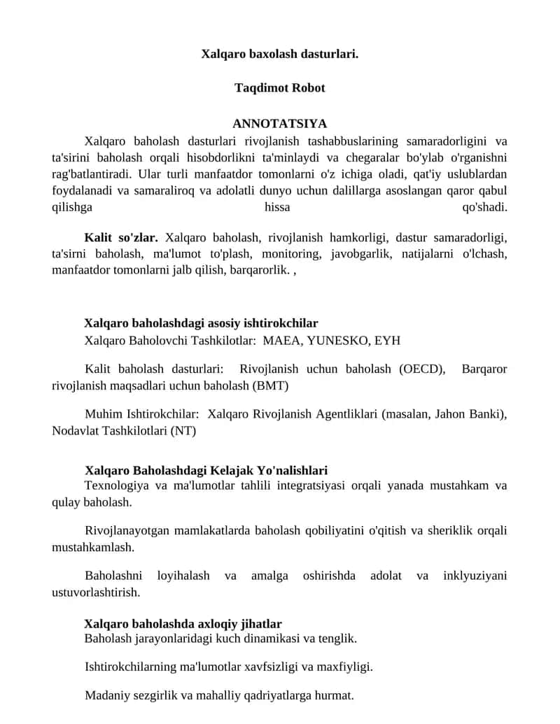 Xalqaro baxolash dasturlari 1