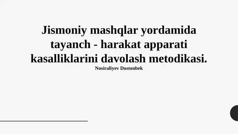 Jismoniy mashqlar yordamida tayanch - harakat apparati kasalliklarini davolash metodikasi 1