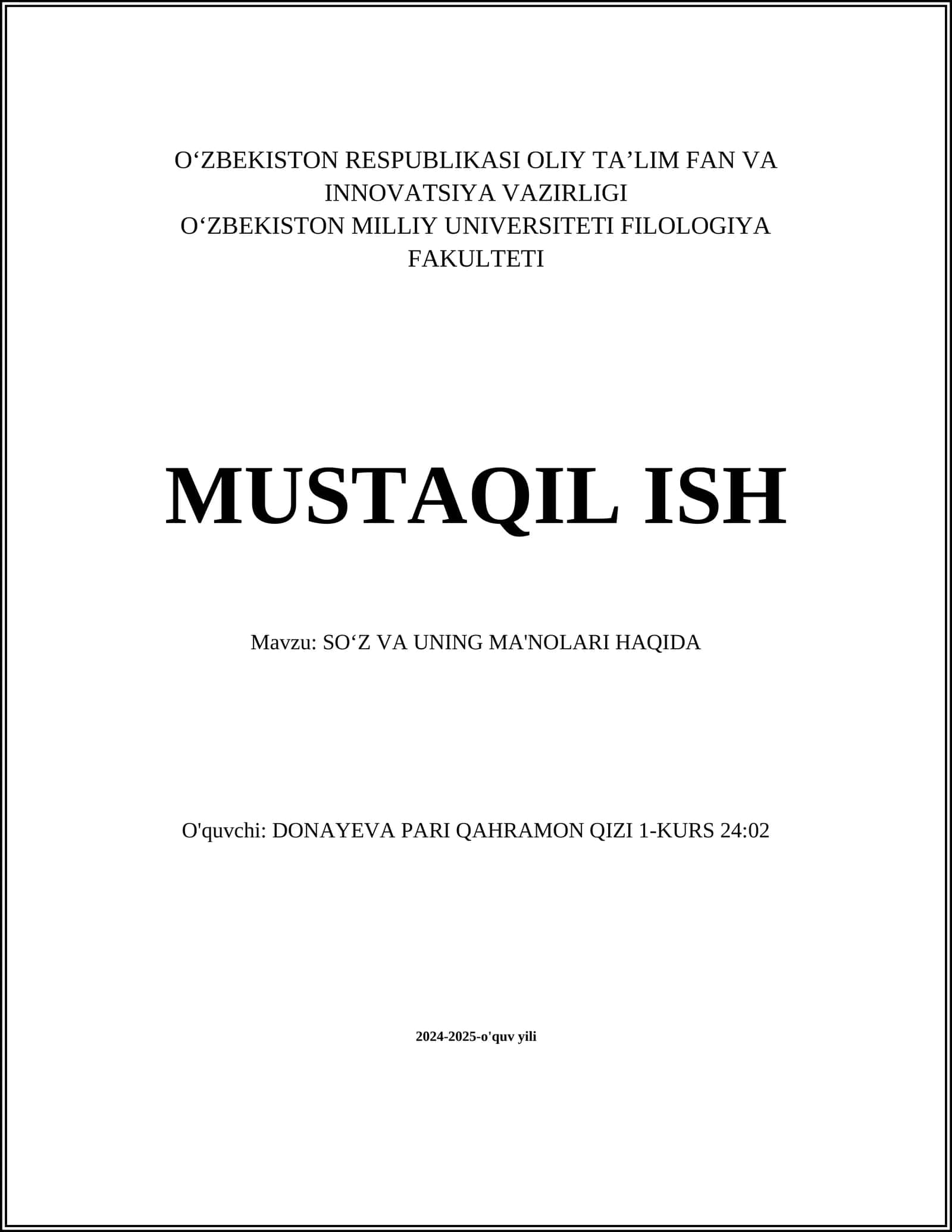 SOʻZ VA UNING MA'NOLARI HAQIDA 1