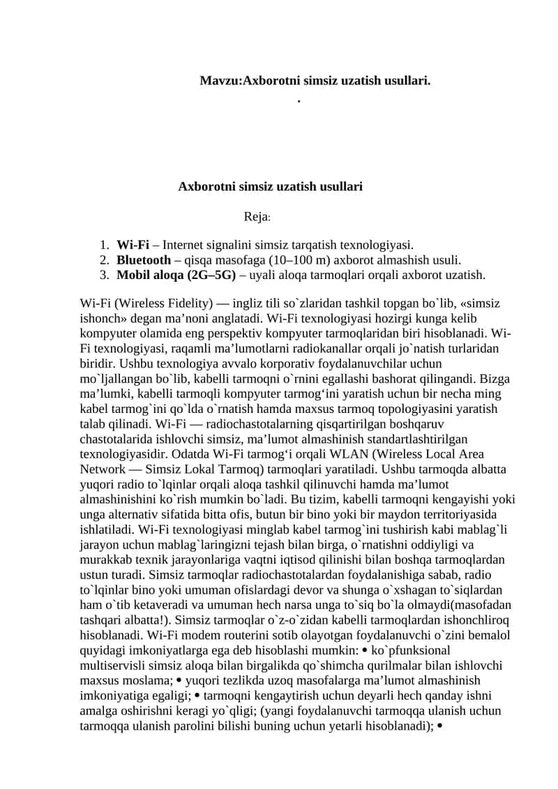 Axborotni simsiz uzatish usullari 1