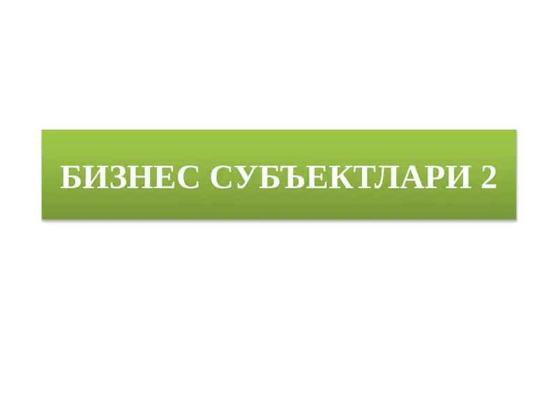 БИЗНЕС СУБЪЕКТЛАРИ 2 1